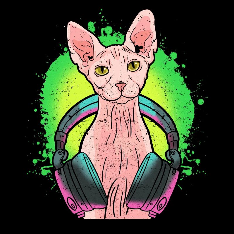 Sphynx Katze Kitten Kopfhörer Musik Geschenk