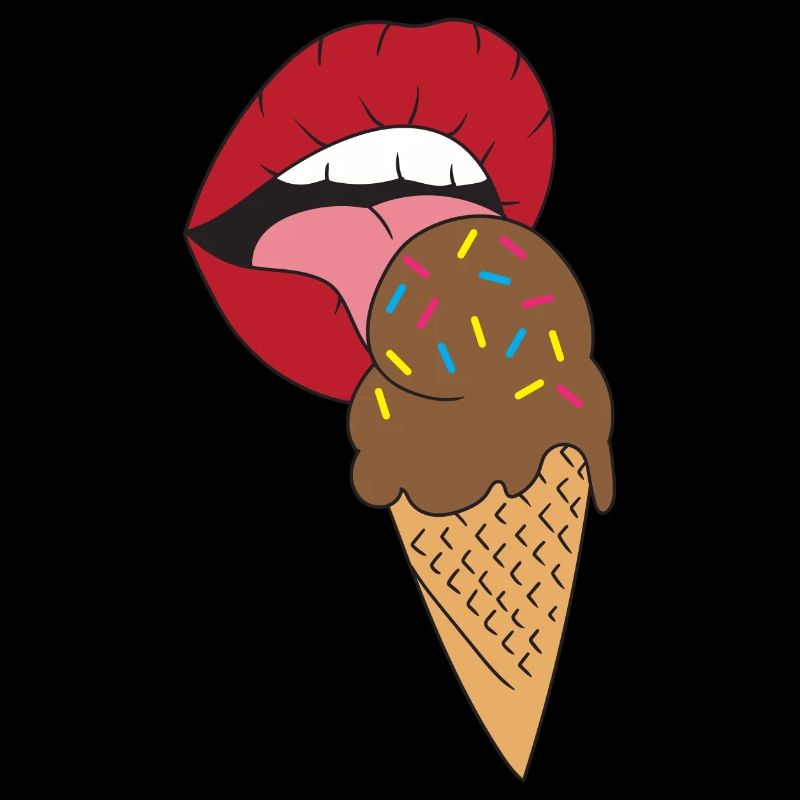 Rote Lippen die Eis schlecken Eiscreme