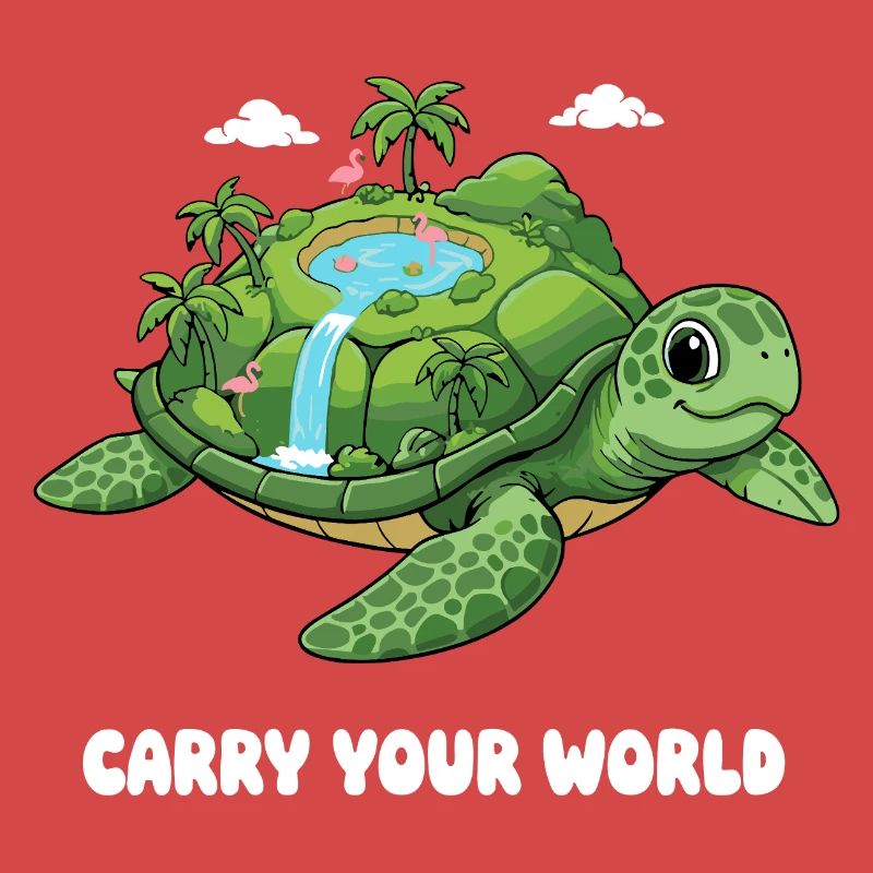 Island turtle with waterfall