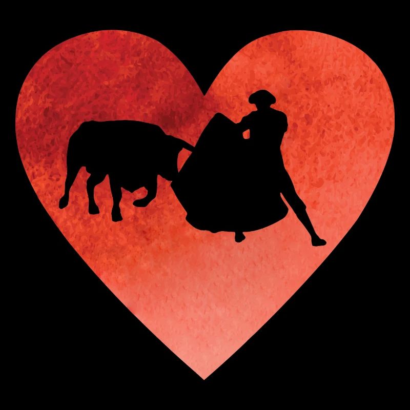 Herz mit Stierkampf mit Stier und Torero
