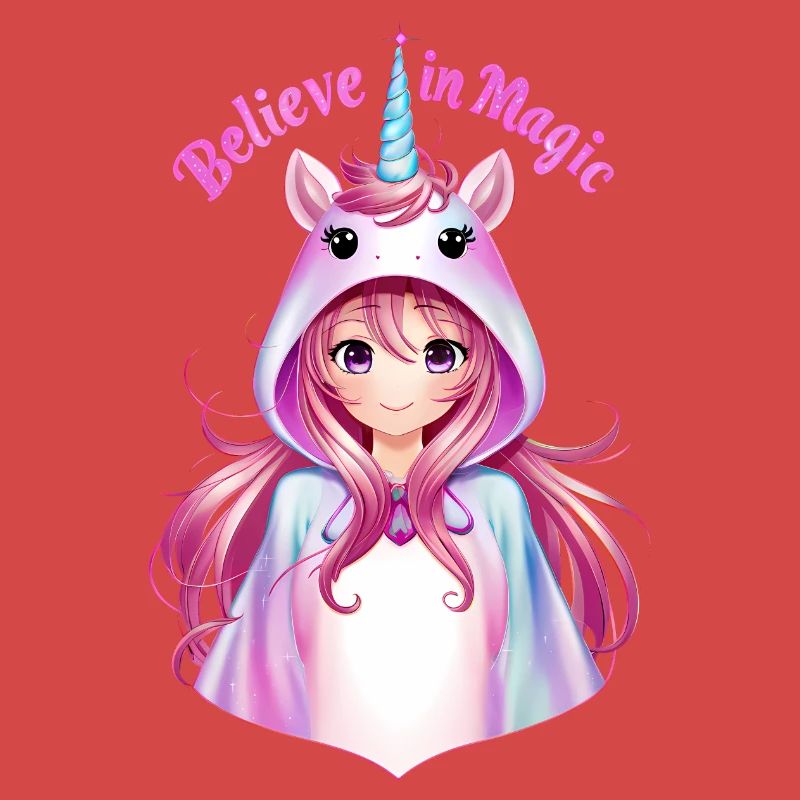 Anime-Mädchen im Einhorn-Anzug