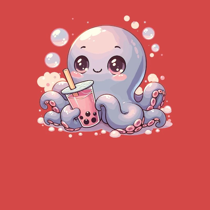Octopus Drinking Bubble Tea kawaii Boba Octopus