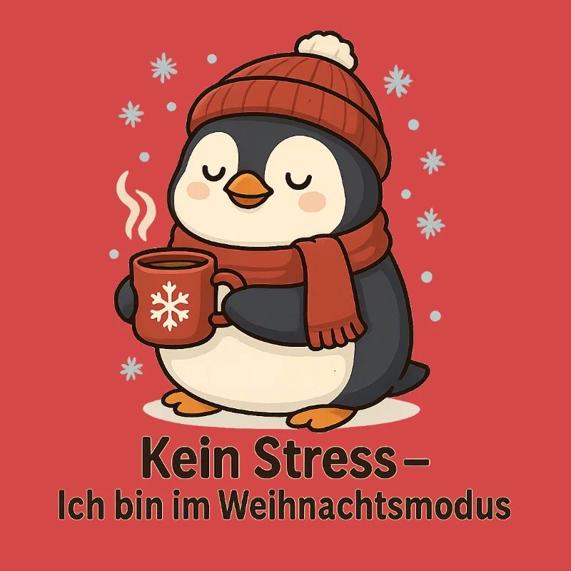 Weihnachtsmodus Pinguin mit Becher