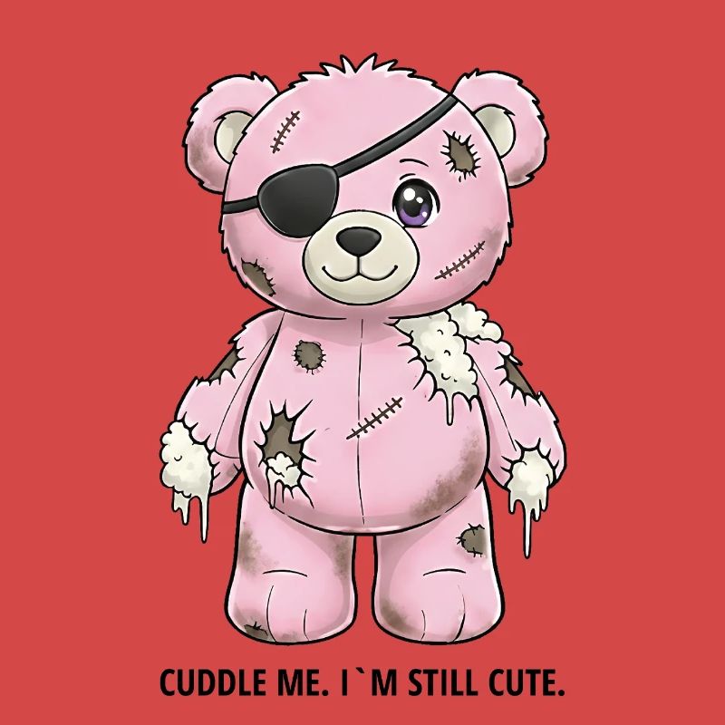 Ours en peluche rose patchwork avec cache-œil