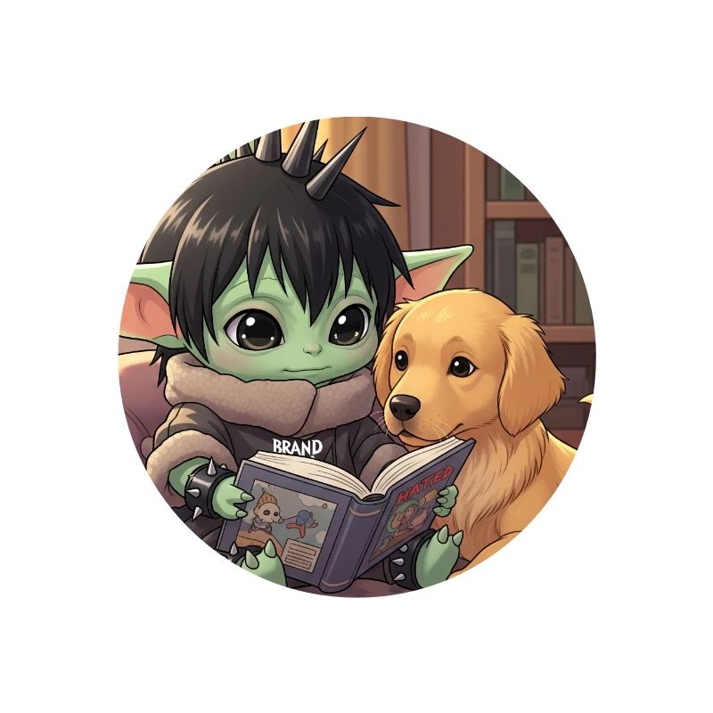 Kleiner Goblin mit Hund und Comic-Book