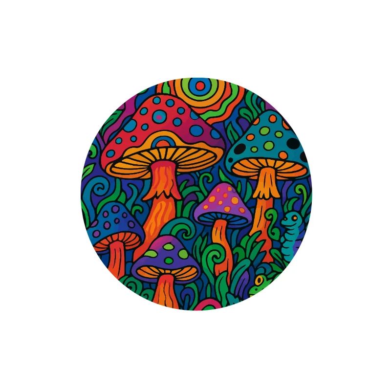 Psychedelic Mushroom Forest – Colorful Retro Artwork