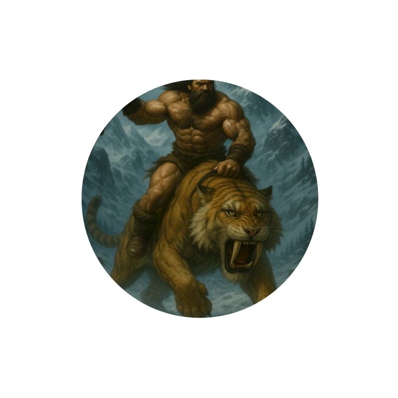 Wilder Krieger auf Sabertooth Tiger – Kunst