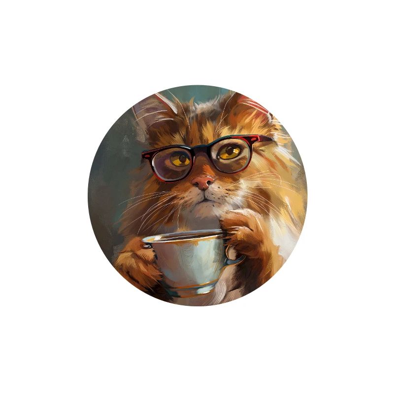 Posterillustration der Katze mit Kaffeetasse