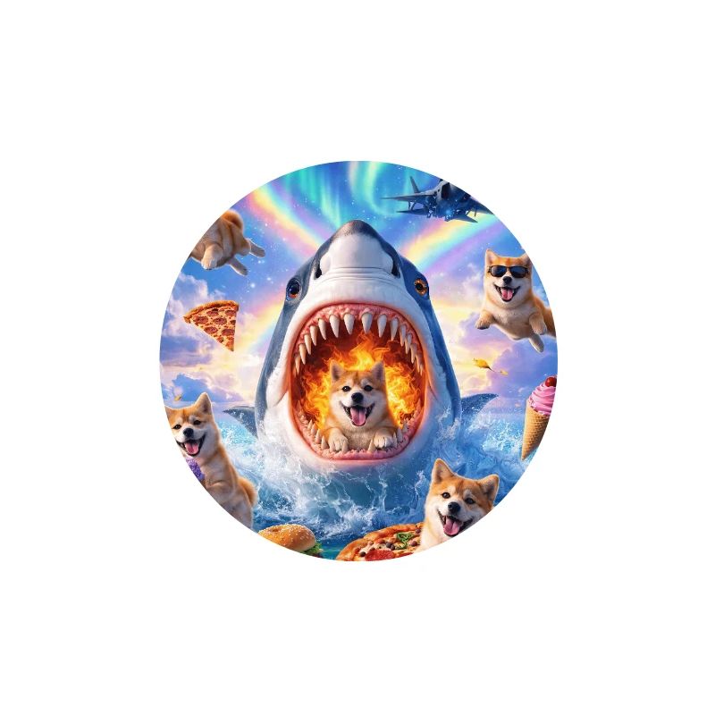 Requin avec pizza et chiens de l’espace