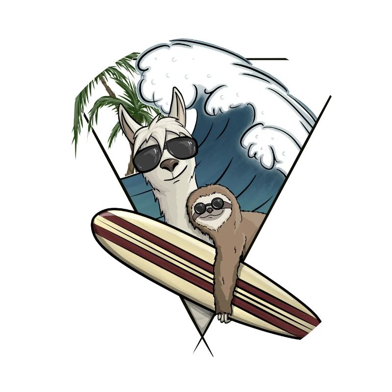 Surf Holiday Llama & Sloth Planche de surf Wave Palm Trees
