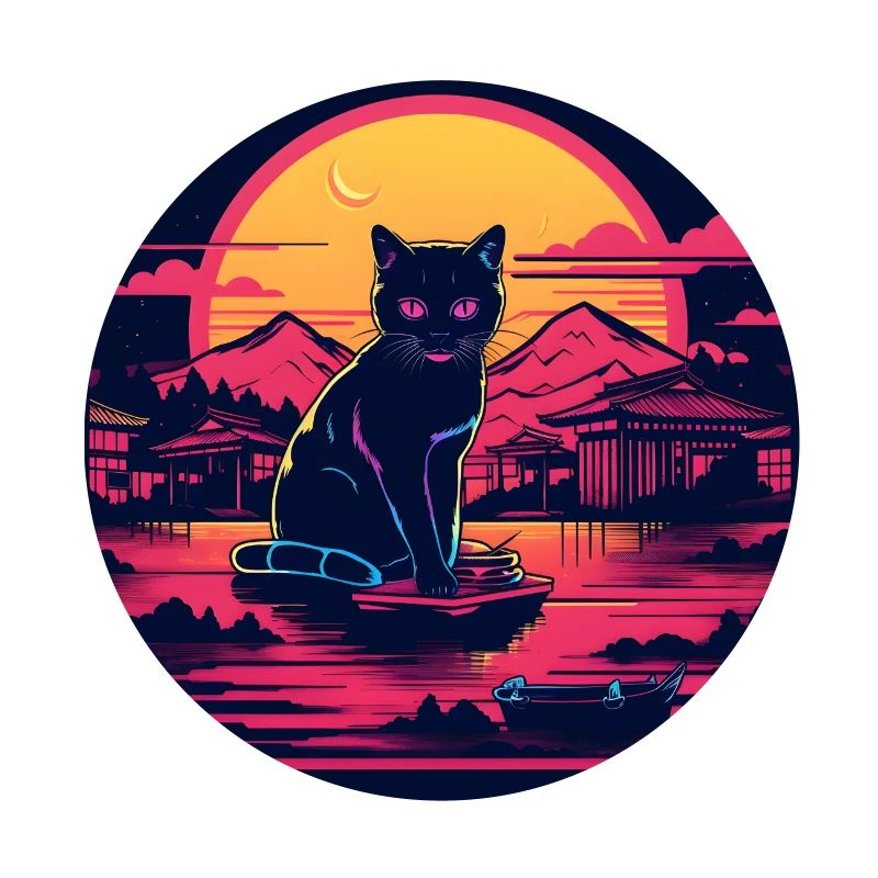 Synthwave japan Cat in the night