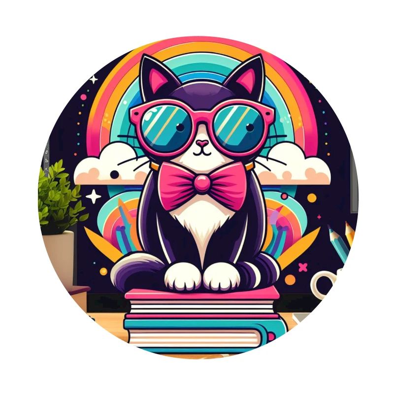 Chat studieux à lunettes