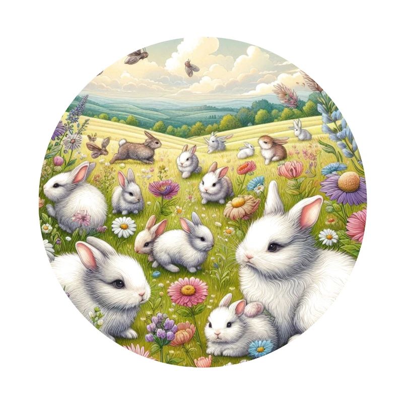 Lapins dans un champ de fleurs
