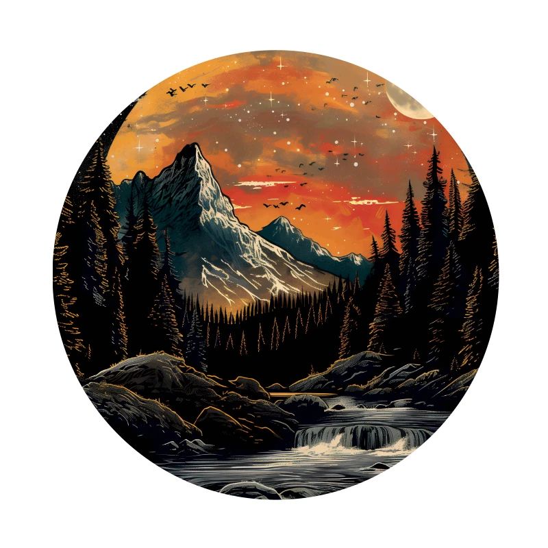 Setting Mountains and Forest at Night