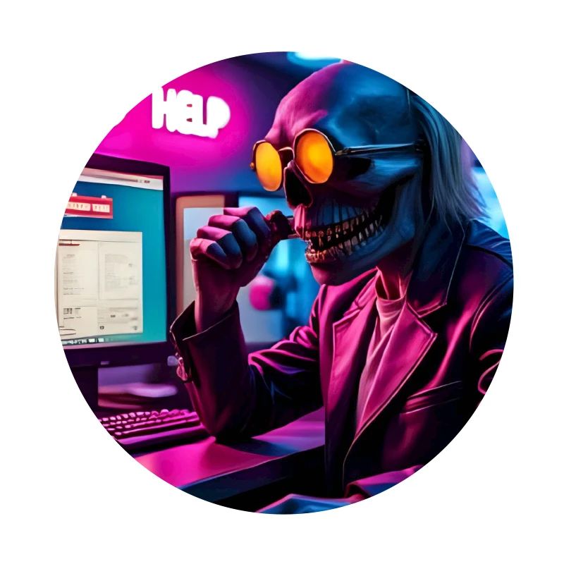 Cyberpunk Neon-Skull Hacker Send Help Design