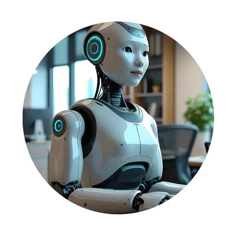 Humanoid robot in blue office