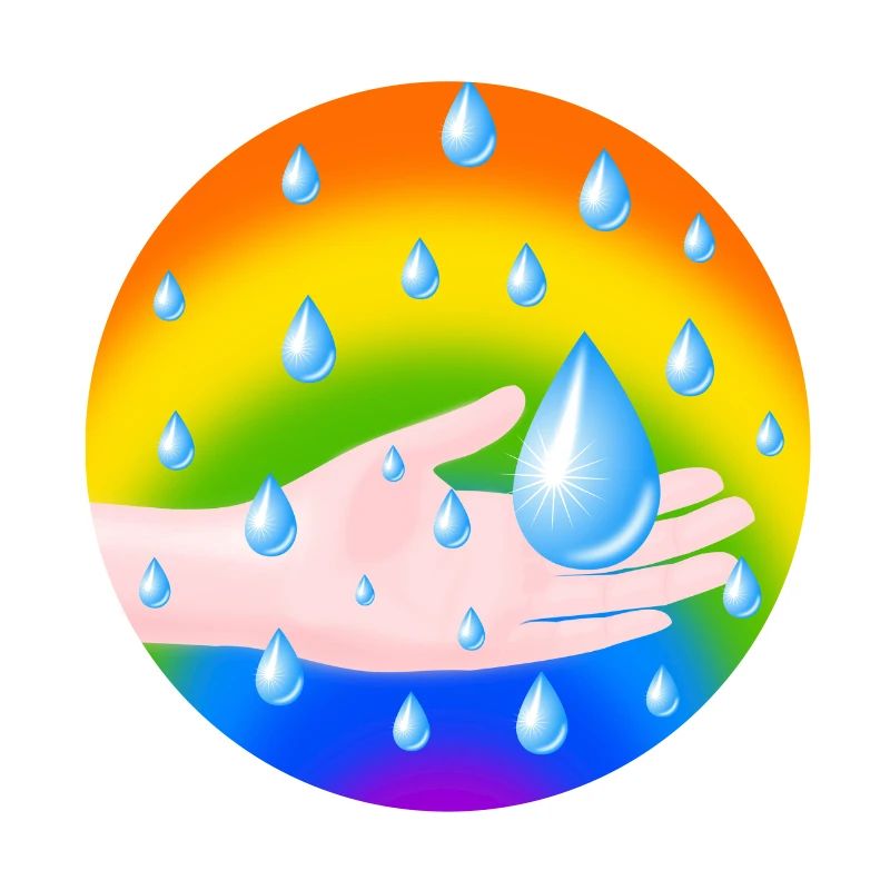 Rainbow Rain Drop and a Hand