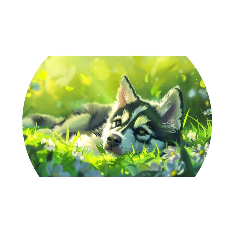 Dessin style chiot dans l’herbe verte