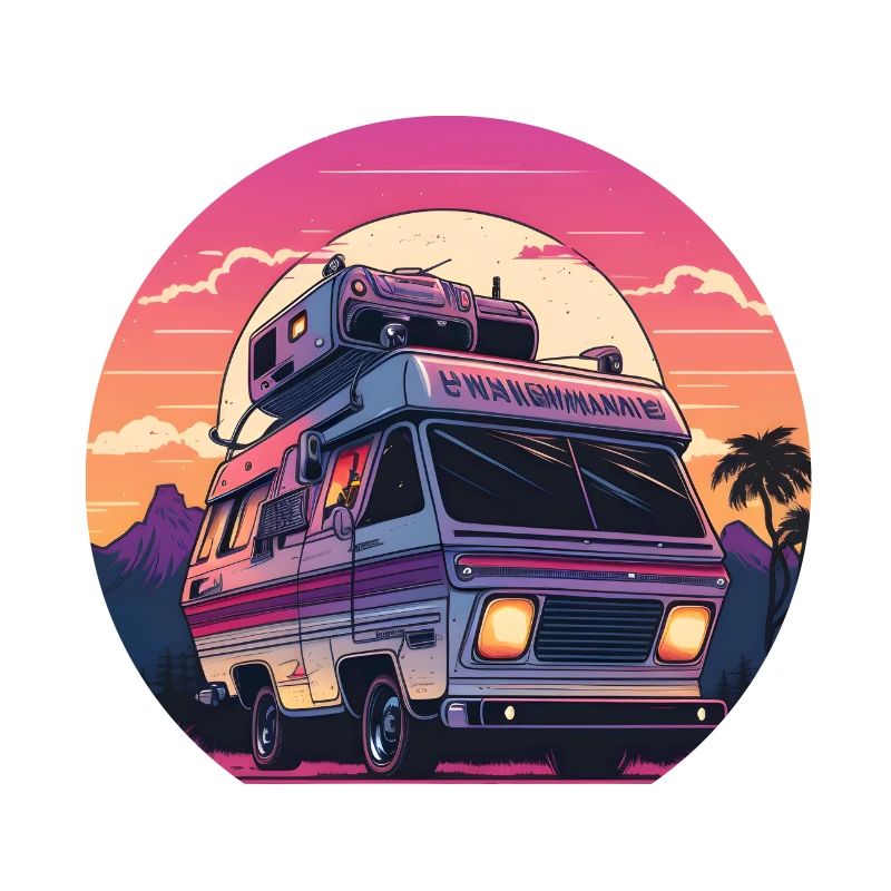 Synthwave Camper coucher de soleil