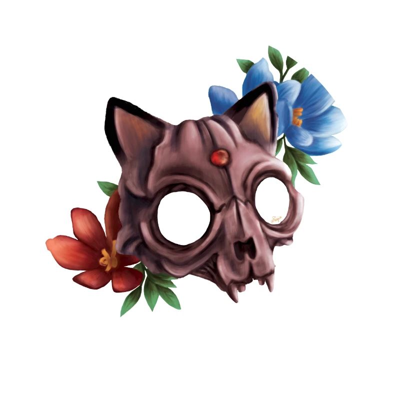 crâne de chat avec des fleurs