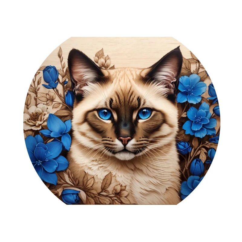 chat fleurs bleues
