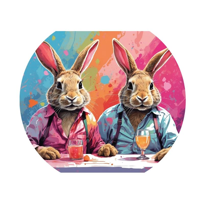 Comicstyle easterrabbits in a bar
