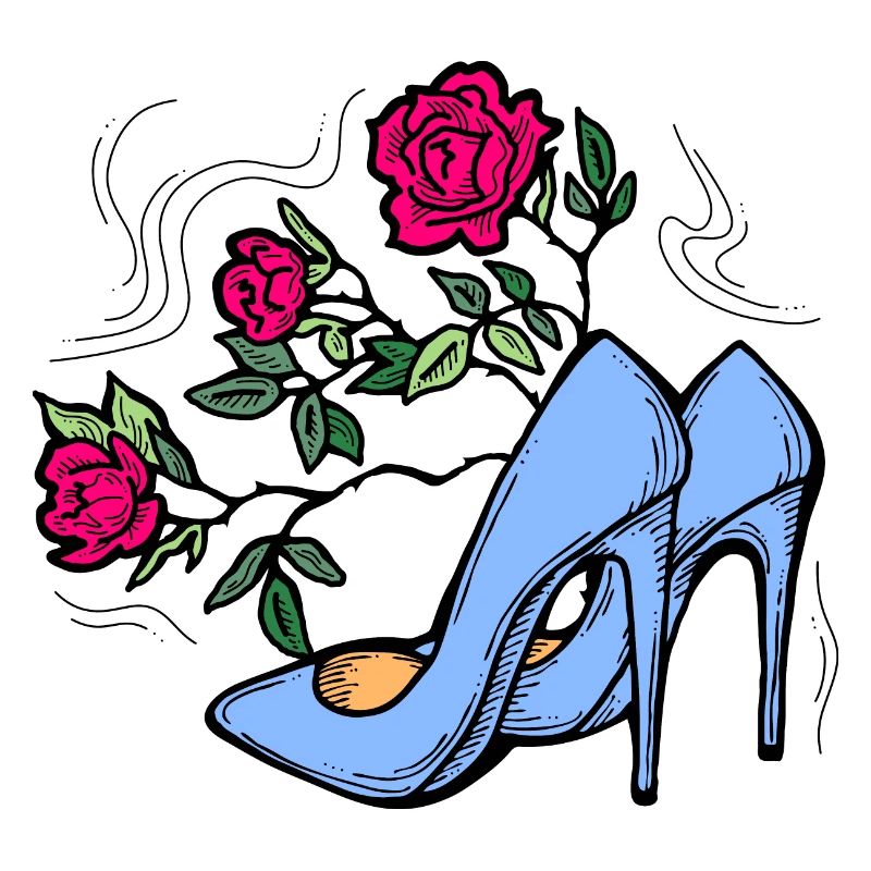 Chaussures à talons hauts avec fleur de rose. Style romantique.