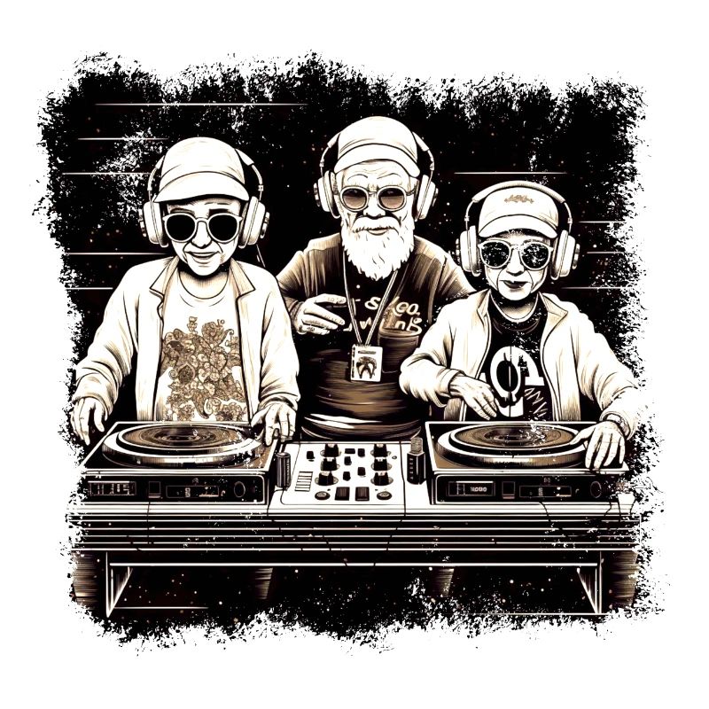 Coole ältere DJ´s mit Sonnenbrille und Kopfhörern