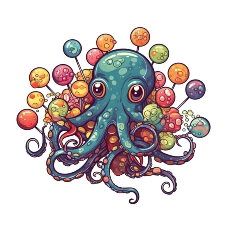 Funny Comic Octopus with Lollipops