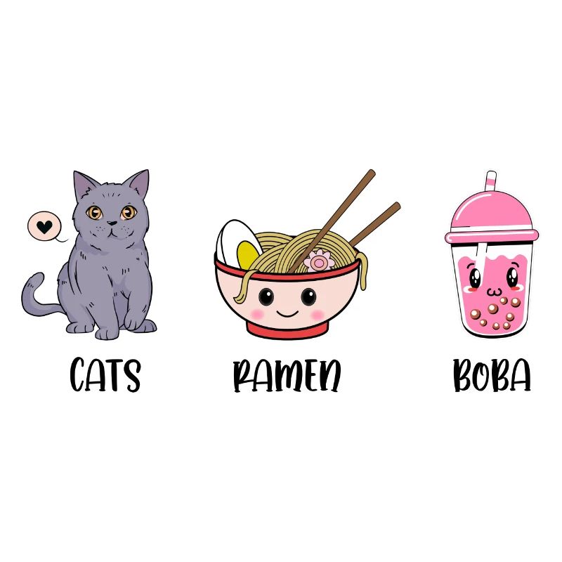Cats Ramen Boba Tea Lover Tea Drinker Tea Brewing