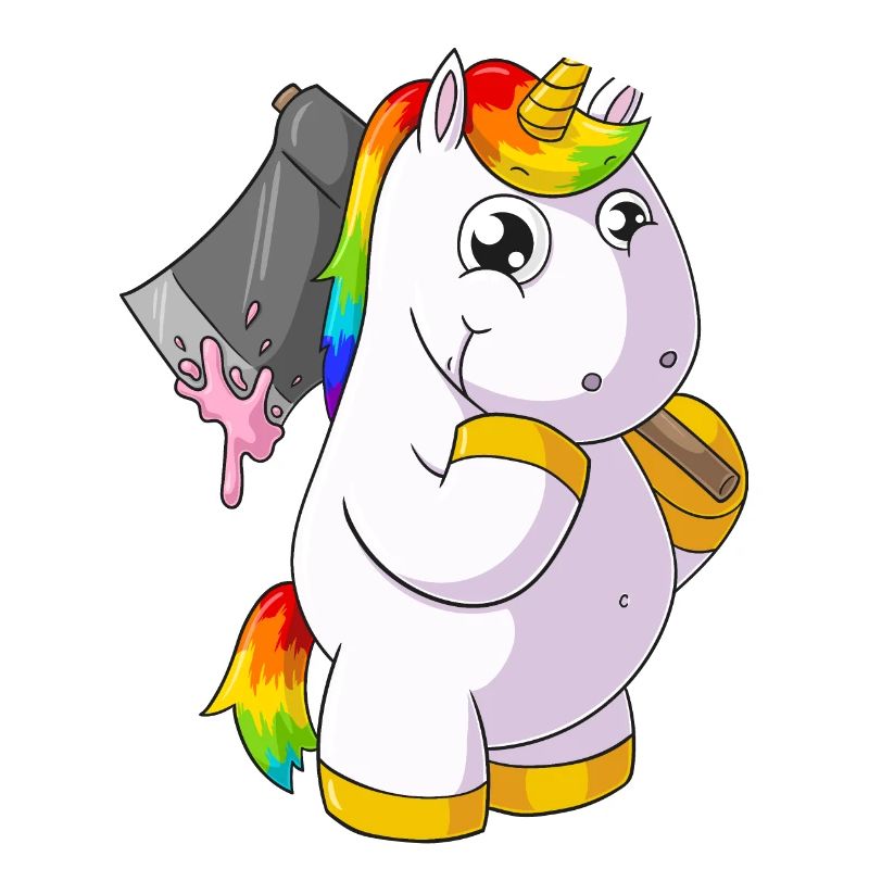 Comic Einhorn mit Axt