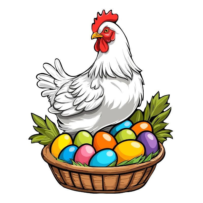 Easter Chicken Colorful Cute Funny Easter Eggs Nest
