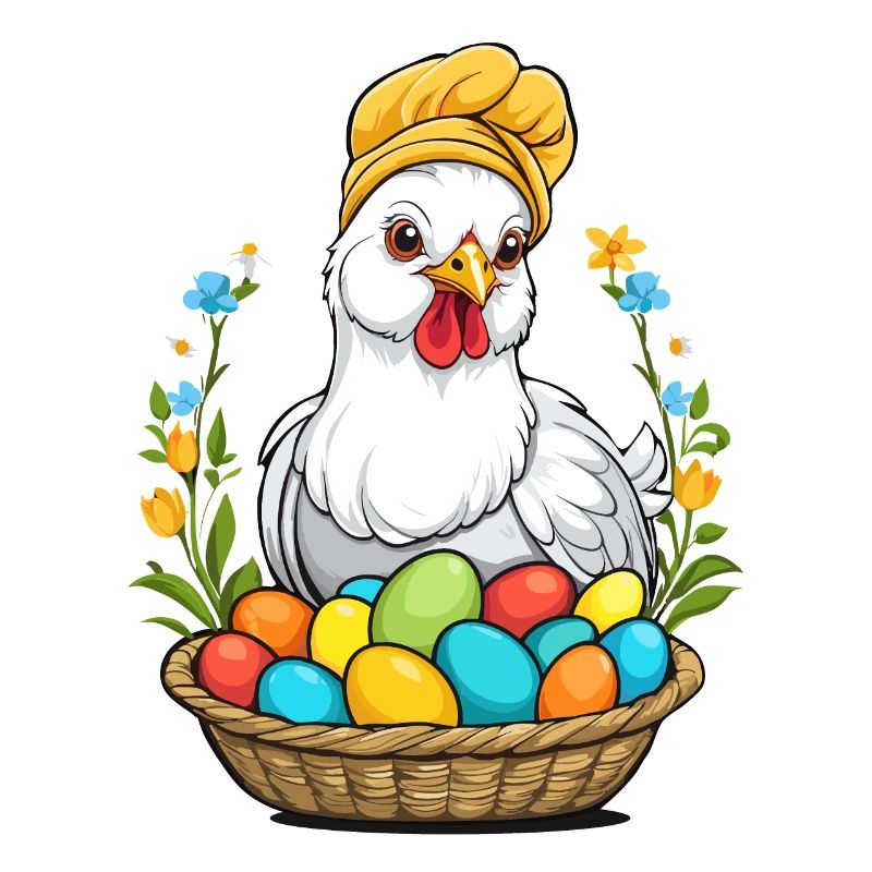 Easter Chicken Colorful Cute Funny Easter Eggs Nest