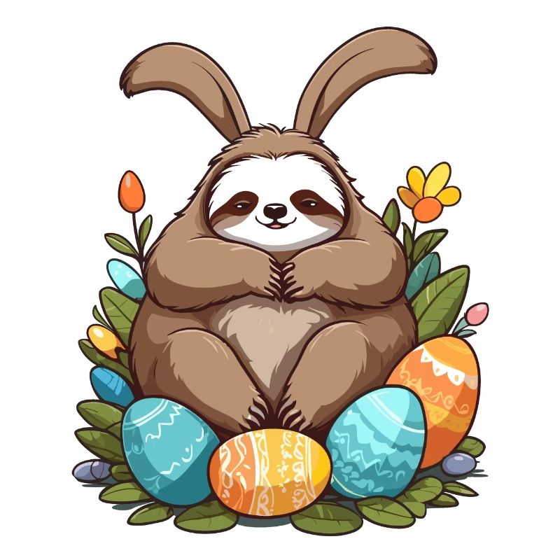 Funny Sloth Easter Bunny Cute Easter Sloth