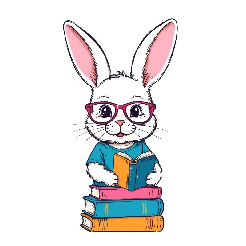 Reading Bunny Enthusiastic Book Lover Style