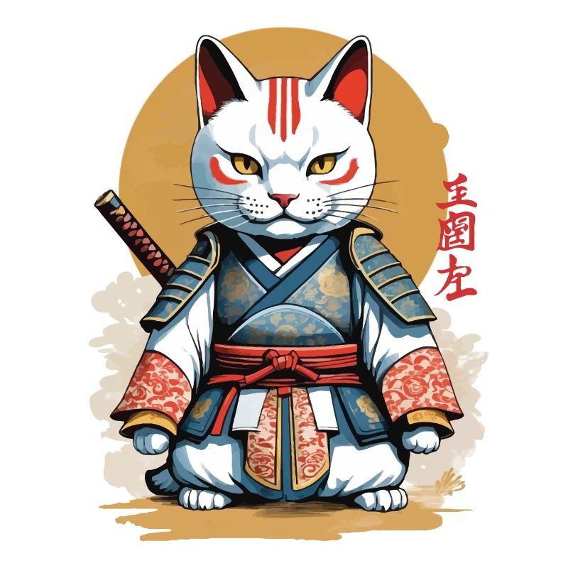 Samurai Cat Japanese Artwork Anime Design