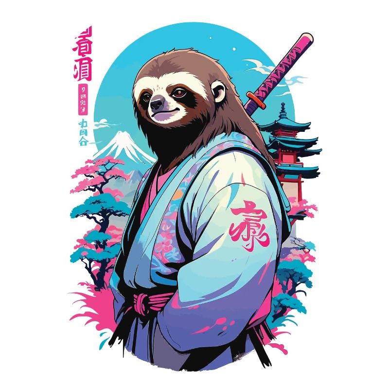 Samurai Sloth Aesthetic Vaporwave Style