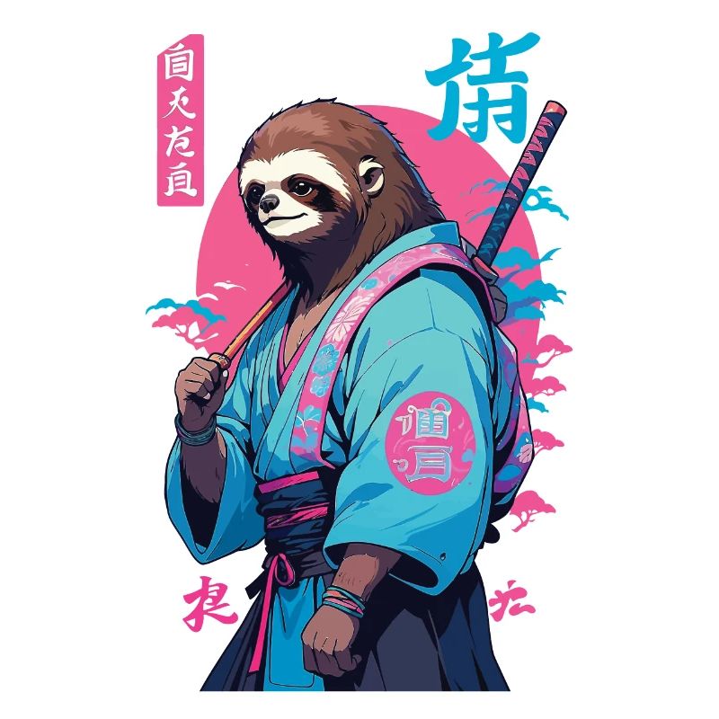 Samurai Sloth Aesthetic Vaporwave Style