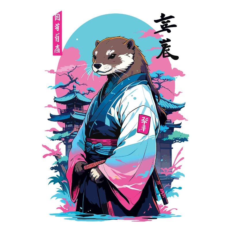 Samurai Otter Aesthetic Vaporwave Style