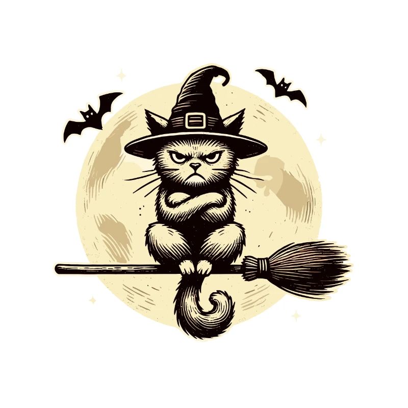 Funny Witch Cat Grumpy Magician Cat