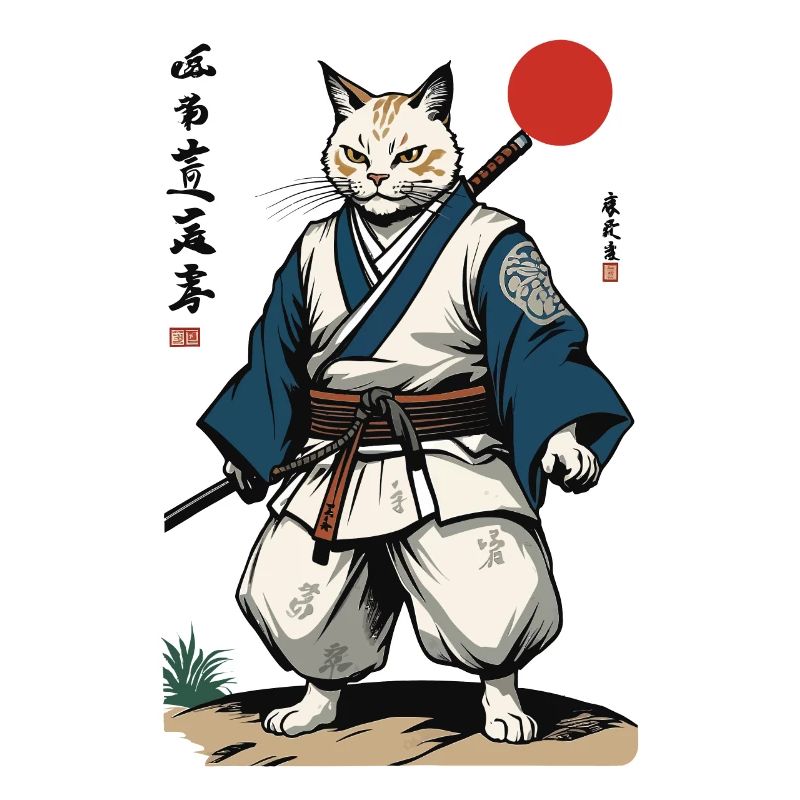 Chat Samouraï Vintage Ukiyo-E Artwork Design