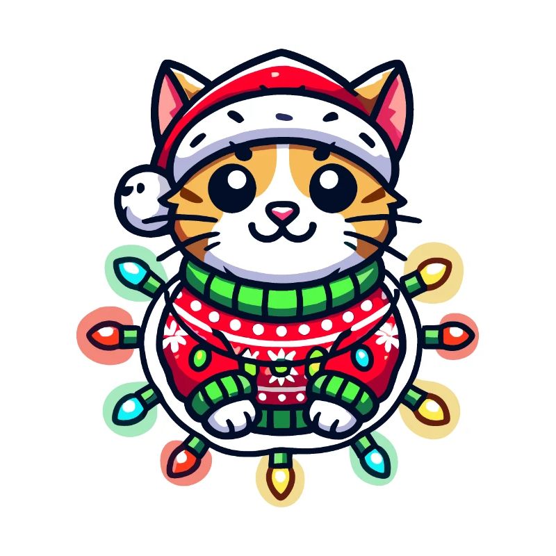 Weihnachtliche Katze Im Pullover Mit Lichtern