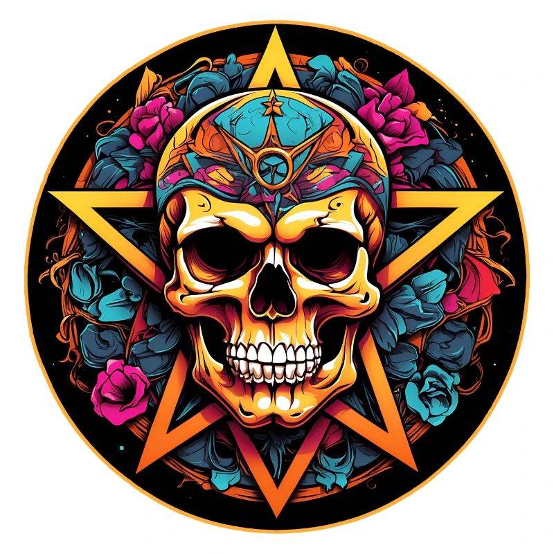 Decorated skull with pentagram in gothic style