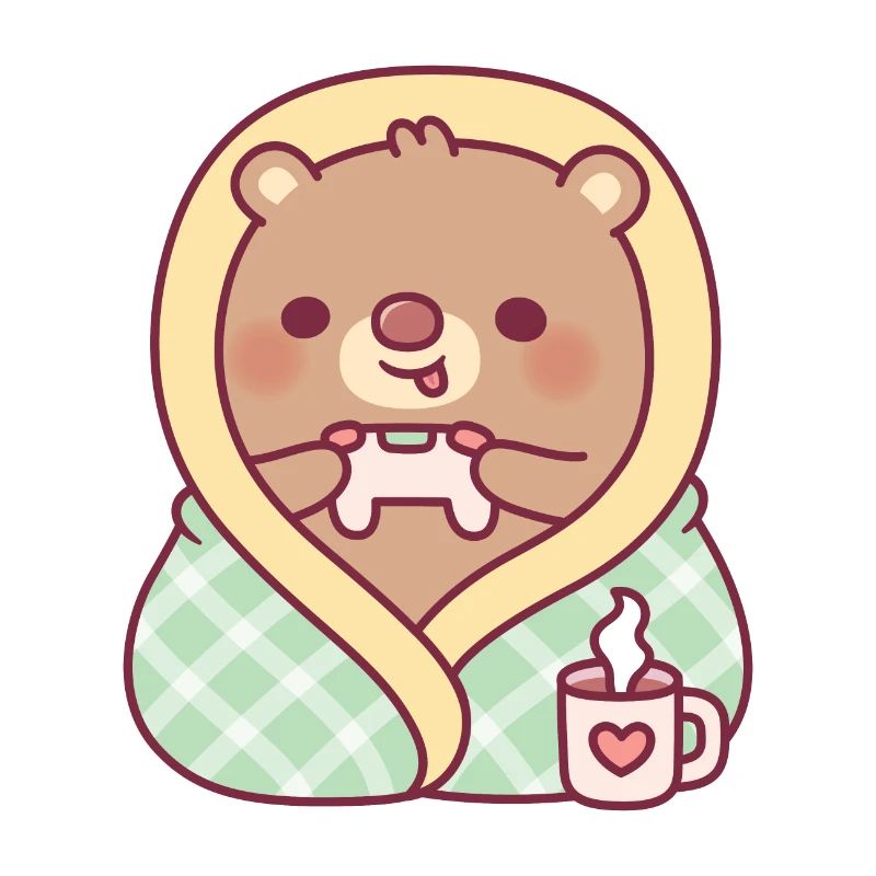 Cute Bear Wrapped In Cozy Blanket While Gaming