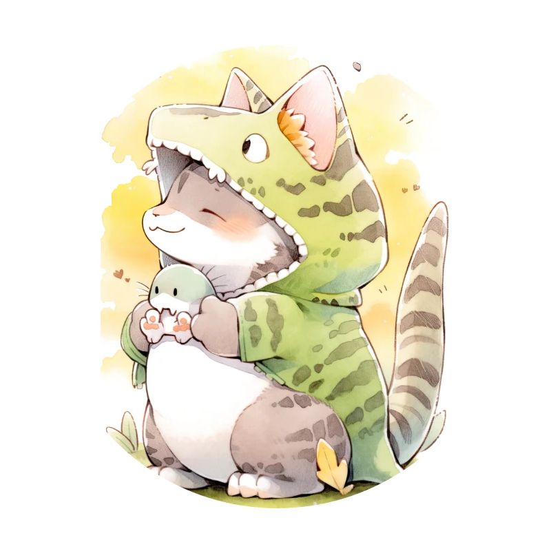 Dino Kitty: Adorable dessin d’un chat d’anime mignon