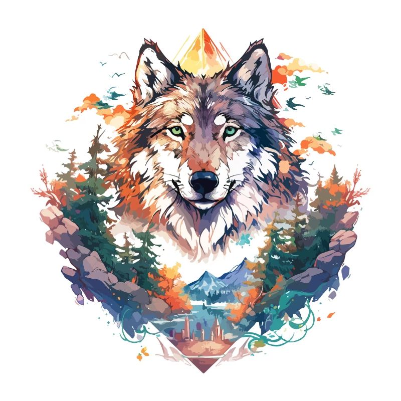 Wolf Wolf’s Head Nature Wilderness Forest Trees Art