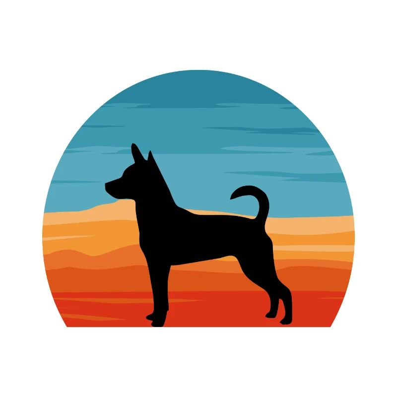 Decker Rat Terrier Dog Silhouette Retro Sunset