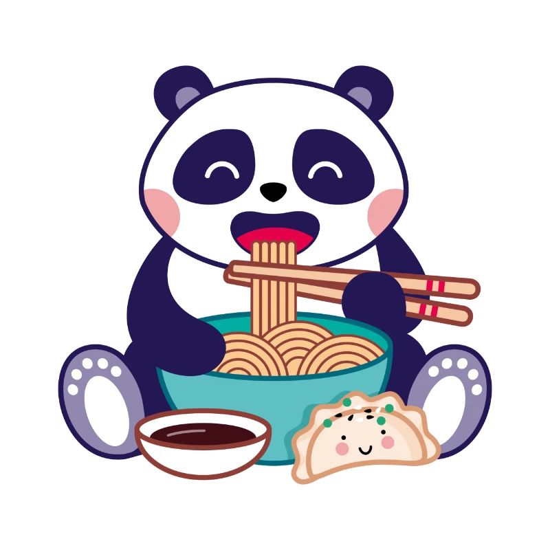 Panda with ramen soup