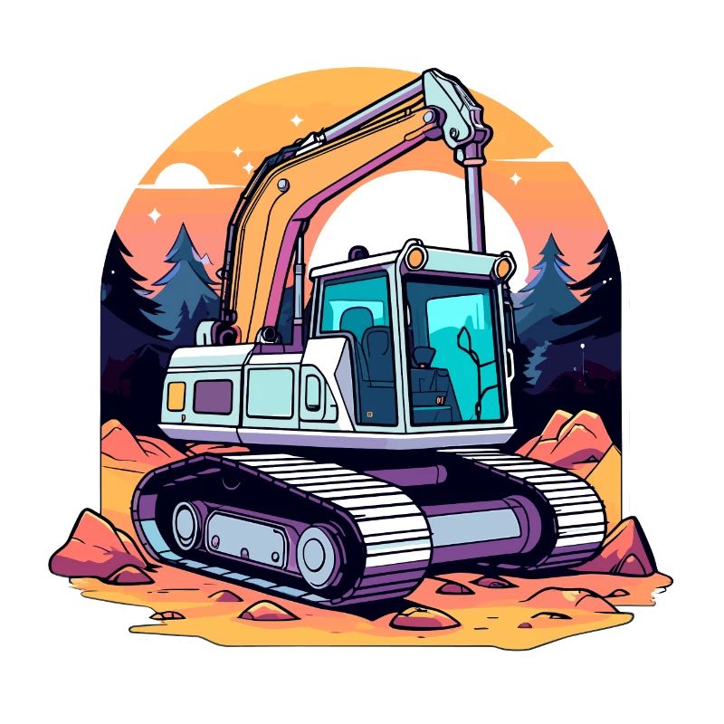 Excavator Construction Site Drawing