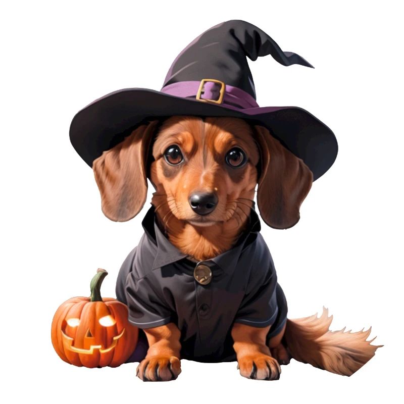 Dachshund Witch with Witch Hat Halloween Dachshund